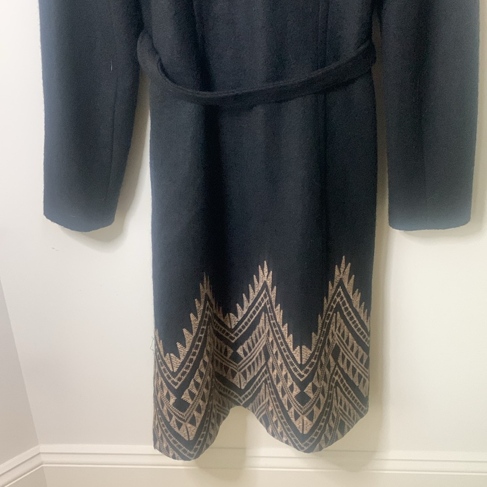 ANTHROPOLOGIE PLENTY BY TRACY REESE black wool blend TAN embroidered tie waist M - Picture 8 of 10